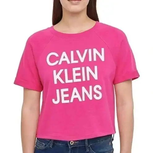 Calvin Klein Jeans White logo cropped sweatshirt womens size Lg