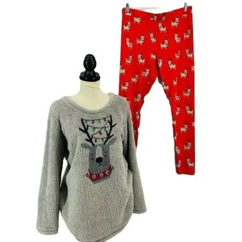 Munki Munki   Pajama Set Reindeer Fleece Long Sleeve Leggings Sleepwear Large