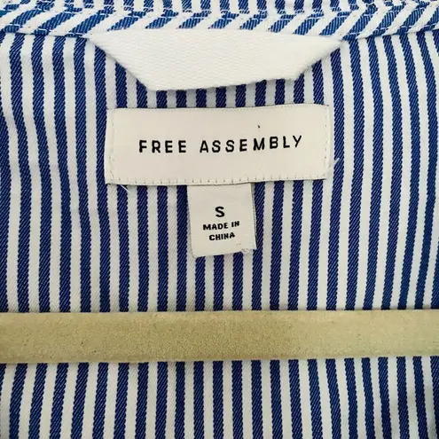 Free Assembly Oversized Striped Lace Up Cotton Hooded Blouse Top Sz S Blue