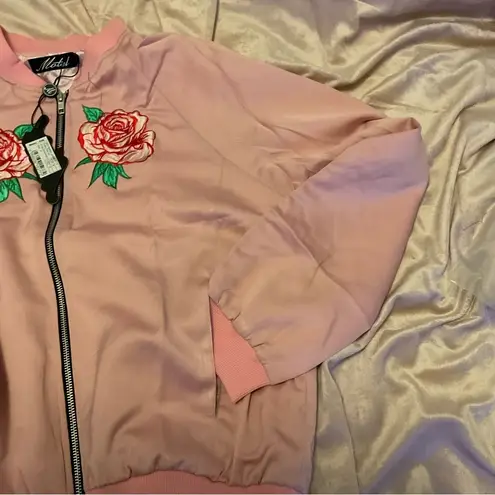 Motel NEW Rose Embroidered Satin Bomber Jacket size medium