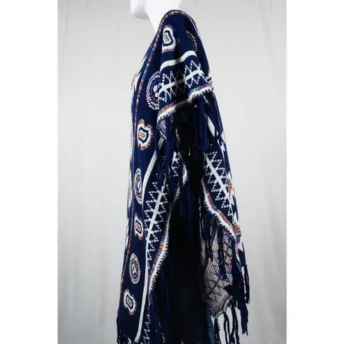 HIPSTER ROW Blue Long Sweater Tribal Aztec Poncho ONE SIZE Size undefined