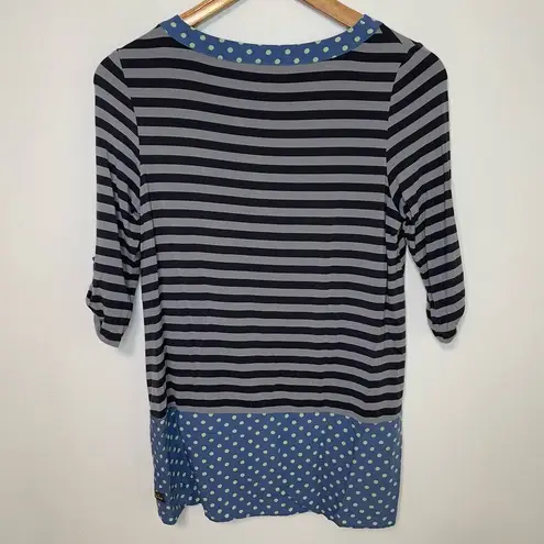 Matilda Jane Lets Get Lost Tunic XS Polka Dot Striped Roll Tab Scoop Neck Casual