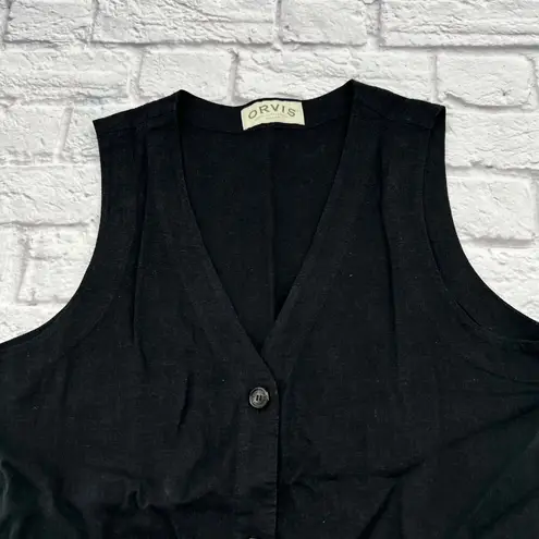 Orvis  Women's Linen Blend Button Front Vest Shirt Medium Black Sleeveless Tunic