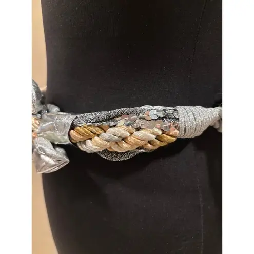 Vintage 3" wide Gold Silver Metallic Braided Rope Macrame Belt 45" long OS