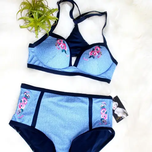 Marilyn Monroe NWT High Waisted Chambray Denim Applique Swimsuit