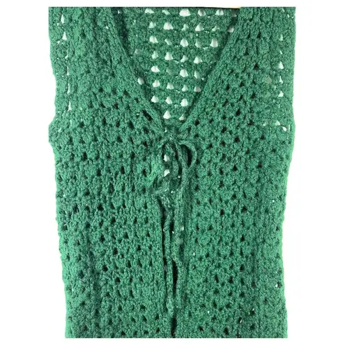 Handmade Crochet Sweater Vest Womens S Knit Grannycore Grandma Open Front Green