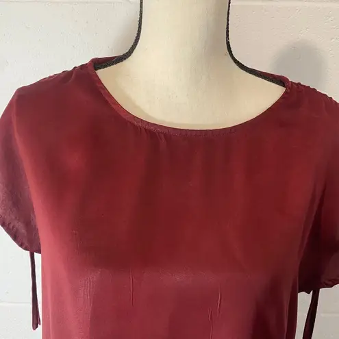 Modcloth  Dark Red Short Sleeve Blouse with Drawstring Sleeves