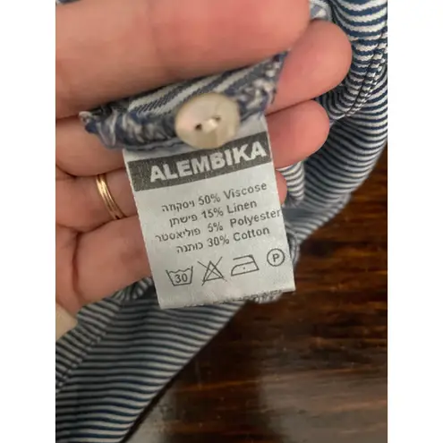 Alembika Womens Size 5 (12/14) Blue Striped Patchwork Button Down Dress