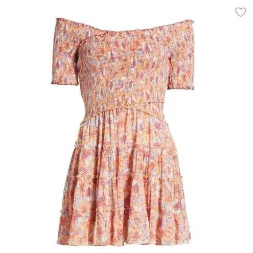 NEW/NWT Poupette St Barth Soledad Floral Print Smocked Mini Dress Size Small Orange