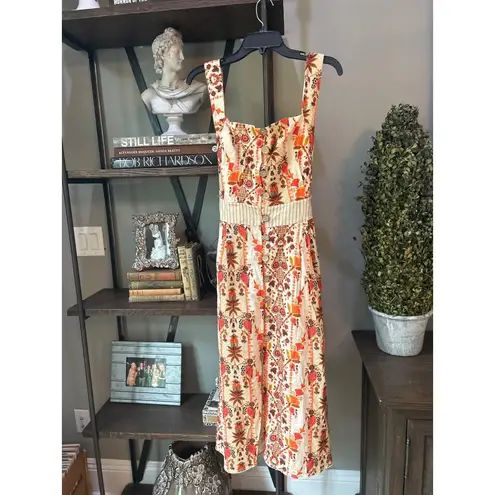 Agua Bendita Goldenrod Button Midi Dress Jazmin Orange Cream Womens Size Large