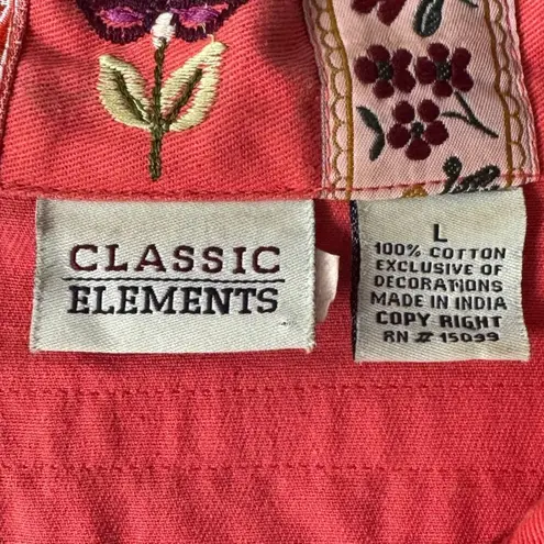 Classic Elements Vintage Jacket Women L Orange Tapestry Boho Embroidered Cottage