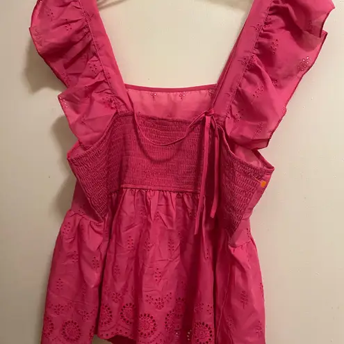 Womens Hot Bubblegum Pink Eyelet Tank Top XL Bust 40” 42” 44” Beach Barbie