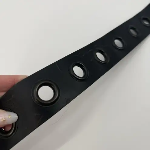 Unbranded Womens Leather Black Chunky Eyelet Belt Silver Size Medium Made in USA