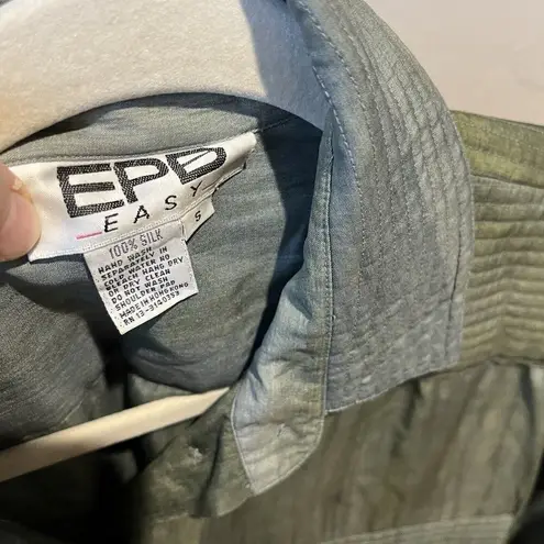 Vintage Silk Button Up Shirt Blouse Small Tie Dye Indie Classic Army Green Cute