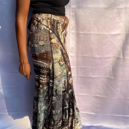 Vintage FUZZI Jean Paul Gaultier midi abstract brown long skirt Size XL