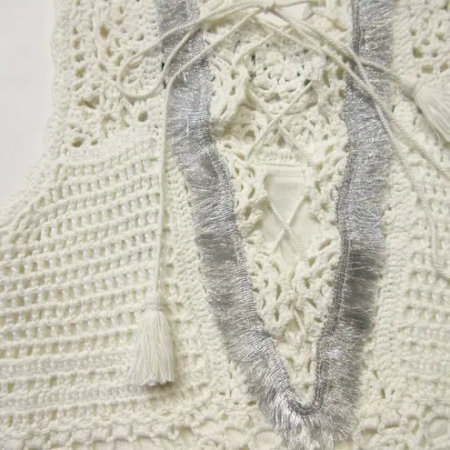 Elie Tahari NWT Vara Crochet Knit Maxi in Antique White Lace-up Back Dress S