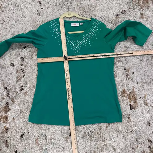 Quacker Factory Green Womens 3/4 sleeve Embellished Rhinestones pant set Med - Image 5