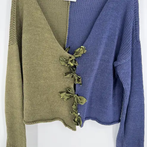 Vintage Tie Front Swetaer M/L Blue Green Fairy Grunge Lagenlook Artsy Whimsical Size M