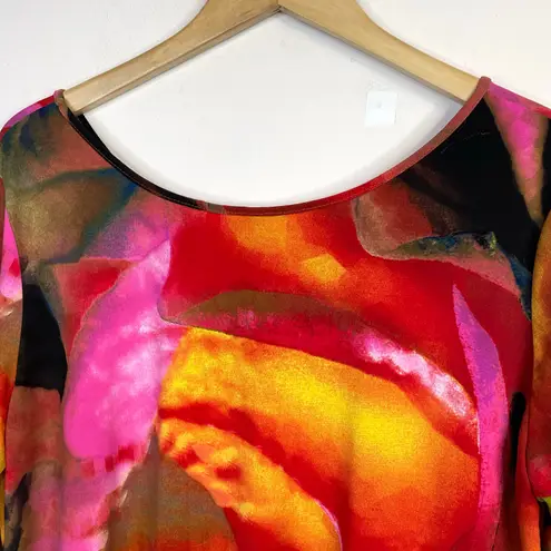 Clara Sunwoo Sun Woo Flowy Abstract Floral Asymmetrical Tunic Top Knit Womens XL Multiple