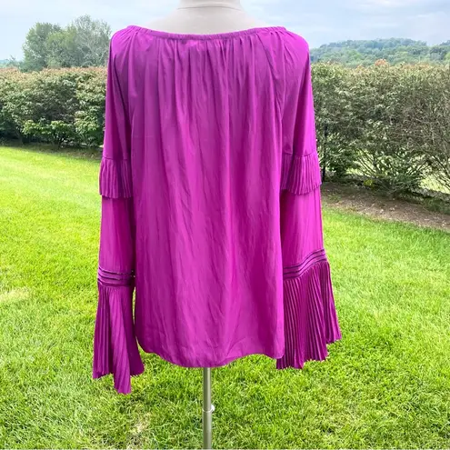 Ramy Brook Harvey Flared-Sleeve Keyhole Blouse