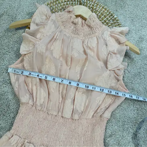 Rebecca Taylor Silk Blend High-Smocked Floral Fil Coupé Midi Dress Blush Pink 2