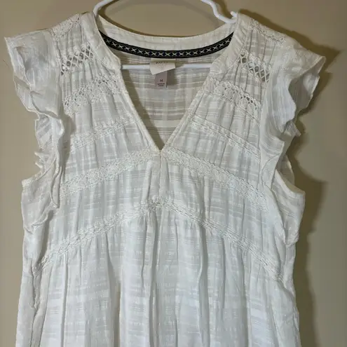 Knox Rose  Women's Med White Flowy Dress Short Sleeve‎ Ruffle V Neck MIni