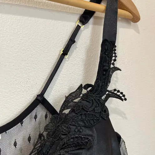 Flora Nikrooz Stella Slip Dress Black Satin Lace Trim Whimsigoth L NWT Elegant Size L