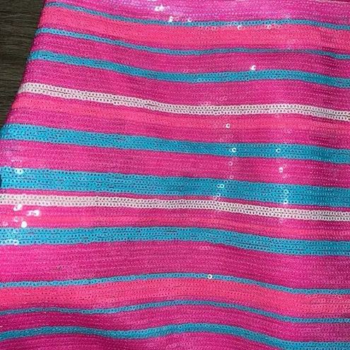 BB Dakota  Spice of the Party SEQUINS Mini Dress Hot Pink Blue Striped Small EUC