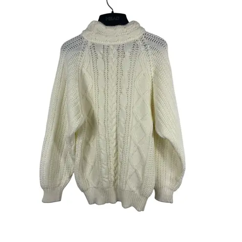 VTG 90s Carriage Court Cable Knit Sweater M Relaxed Fit Ivory Cream Mock Neck Size M