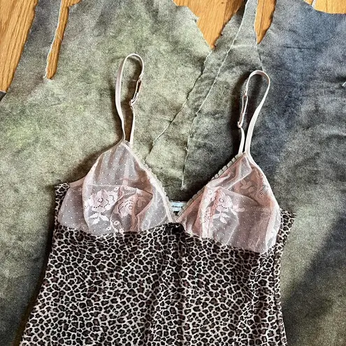 Intimissimi Cheetah Leopard Print Slip Dress With Pink Lace