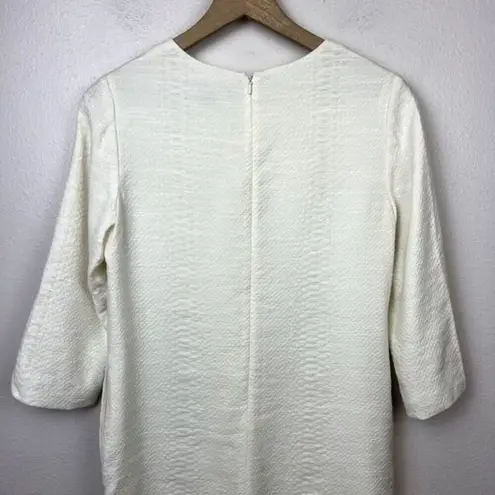 Vince  Snakeskin Jacquard Shift Dress Size 4 Ivory‎ 3/4 Sleeve Pockets Lined