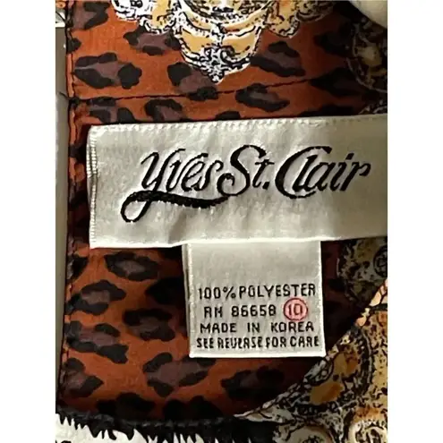 1669 90s Vintage Yves St. Clair Animal Print Short Sleeve Size 10 Medium Black