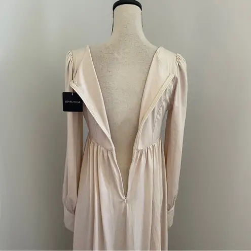 Joyfunear Pleated Long Sleeve Gown Medium Renaissance Pastel Pink Maxi Dress