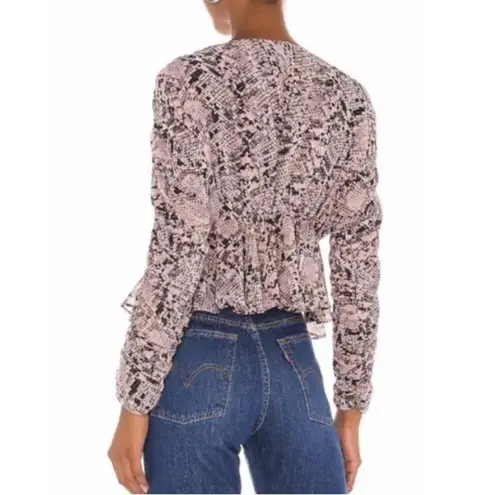 MISA Los Angeles Top Kesara Blouse in Snake Pink & Black Peplum Sz XS NWT