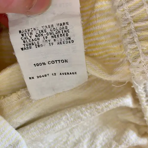 Chic Vintage Yellow Stripe Long Baggy Shorts Womens 12 White