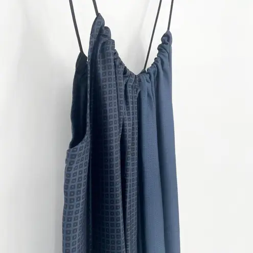 Helmut Lang NEW Gathered Silk Midi Cami Dress Geometric Scarf Blue Women's S
