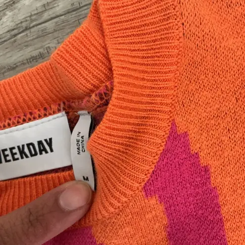 Weekday Maya Jacquard Knit Top Abstract Print Long Sleeve Sweater Size M