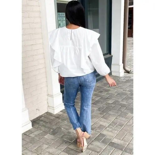 Pistola NWT Kaelynn Ruffle White Long Sleeve Cotton Blouse