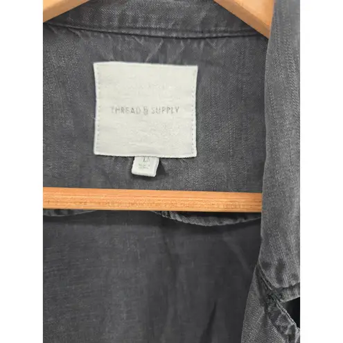 Thread & Supply Charcoal Gray Washed Utility Jacket Drawstring Waist Large