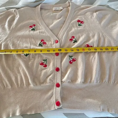 Cream and Red Cherry Print Cropped Cardigan Size undefined