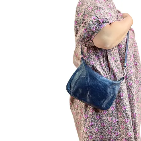 Begger's Pouch Small Leather Purse Navy Blue Shoulder Bag