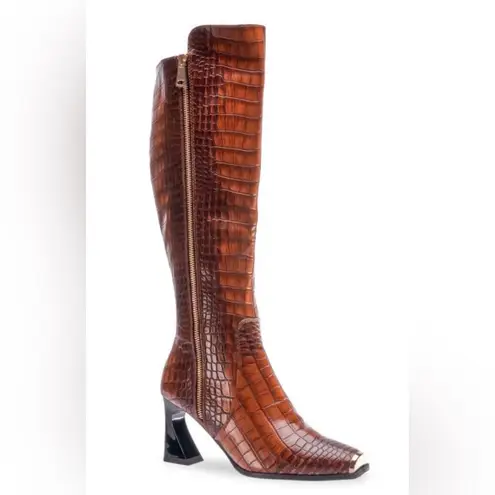 London Crocodile Embossed Tall Boots Brown Size 11