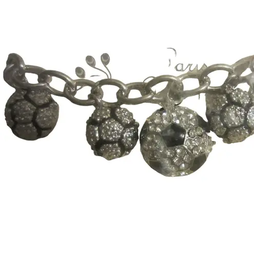 Vintage Paris Silver Statement Charm Bracelet Sparkle Beaded Soccer Ball Jewelry