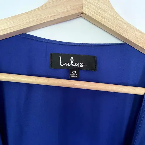 Lulus royal blue midi length wraparound dress v