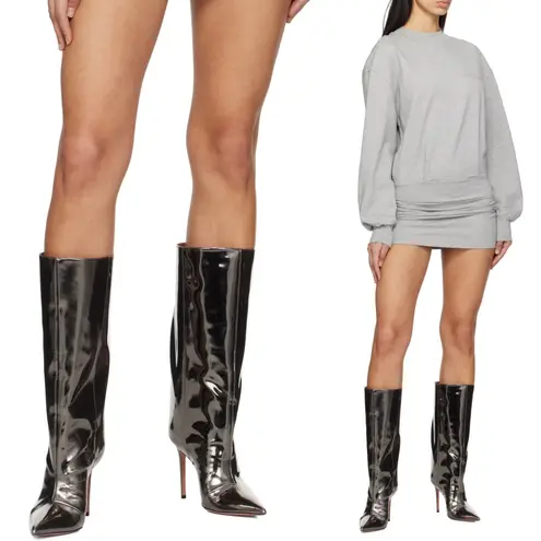 Amina Muaddi NEW Fiona 95mm Patent Leather Boots