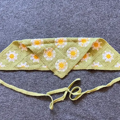 Green Crochet Triangle Headscarf Dainty Daisy Floral Knit Bandana new