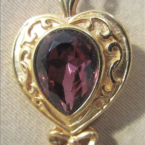 Amethyst Vintage 80s Avon Heart w/ Tear Drop Pearl Dangle Pendant