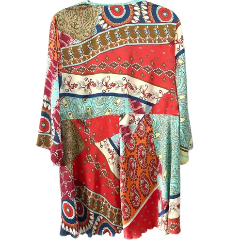 CAbi  Women's Oversized Bohemian Patchwork Print Tie Front Kimono Cardigan Large - Image 5