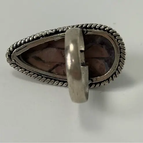 Handmade 925 Peruvian Pink Opal Teardrop Ring 7 1/4
