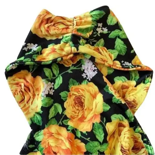 ZARA  Floral Sleeveless Halter Bodysuit Top Black & Yellow S